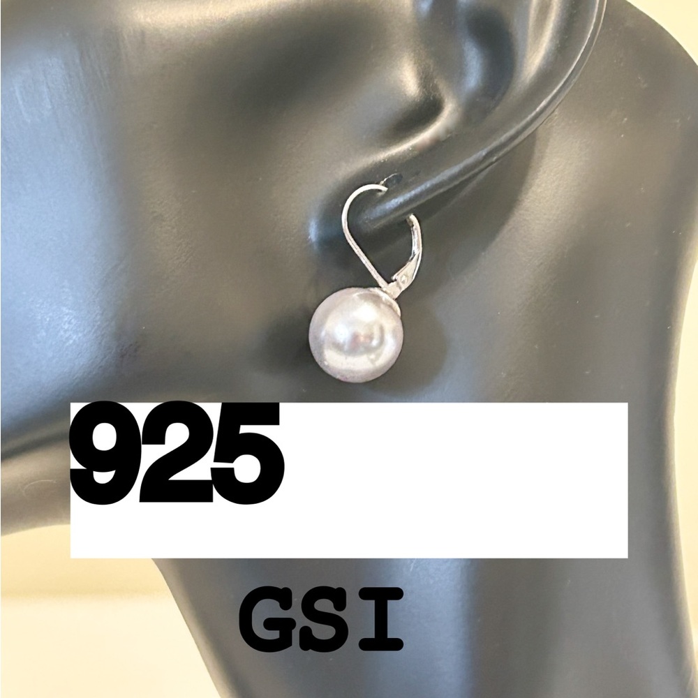 Sterling Silver Pearl Drop Earrings Faux Pearl Dangle Lever Backs